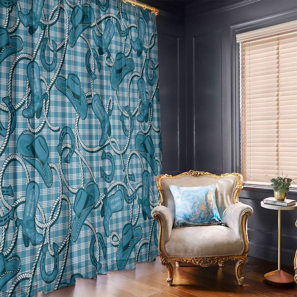 Blue Hawaii Palaka Cowboy Window Curtain Hawaiian Paniolo Festival Spirit