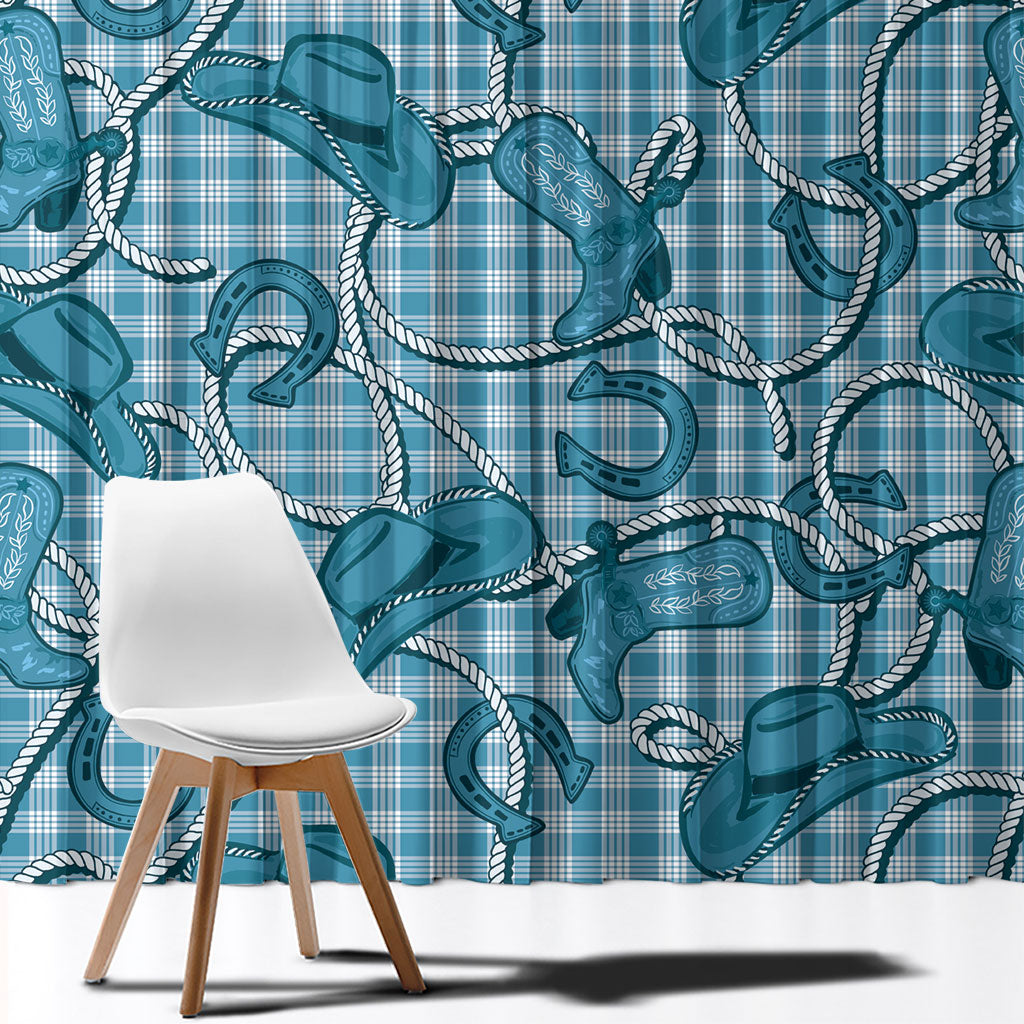 Blue Hawaii Palaka Cowboy Window Curtain Hawaiian Paniolo Festival Spirit