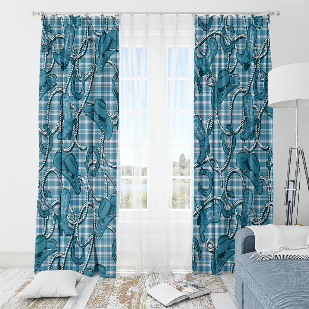 Blue Hawaii Palaka Cowboy Window Curtain Hawaiian Paniolo Festival Spirit