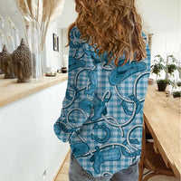 Blue Hawaii Palaka Cowboy Women Casual Shirt Hawaiian Paniolo Festival Spirit