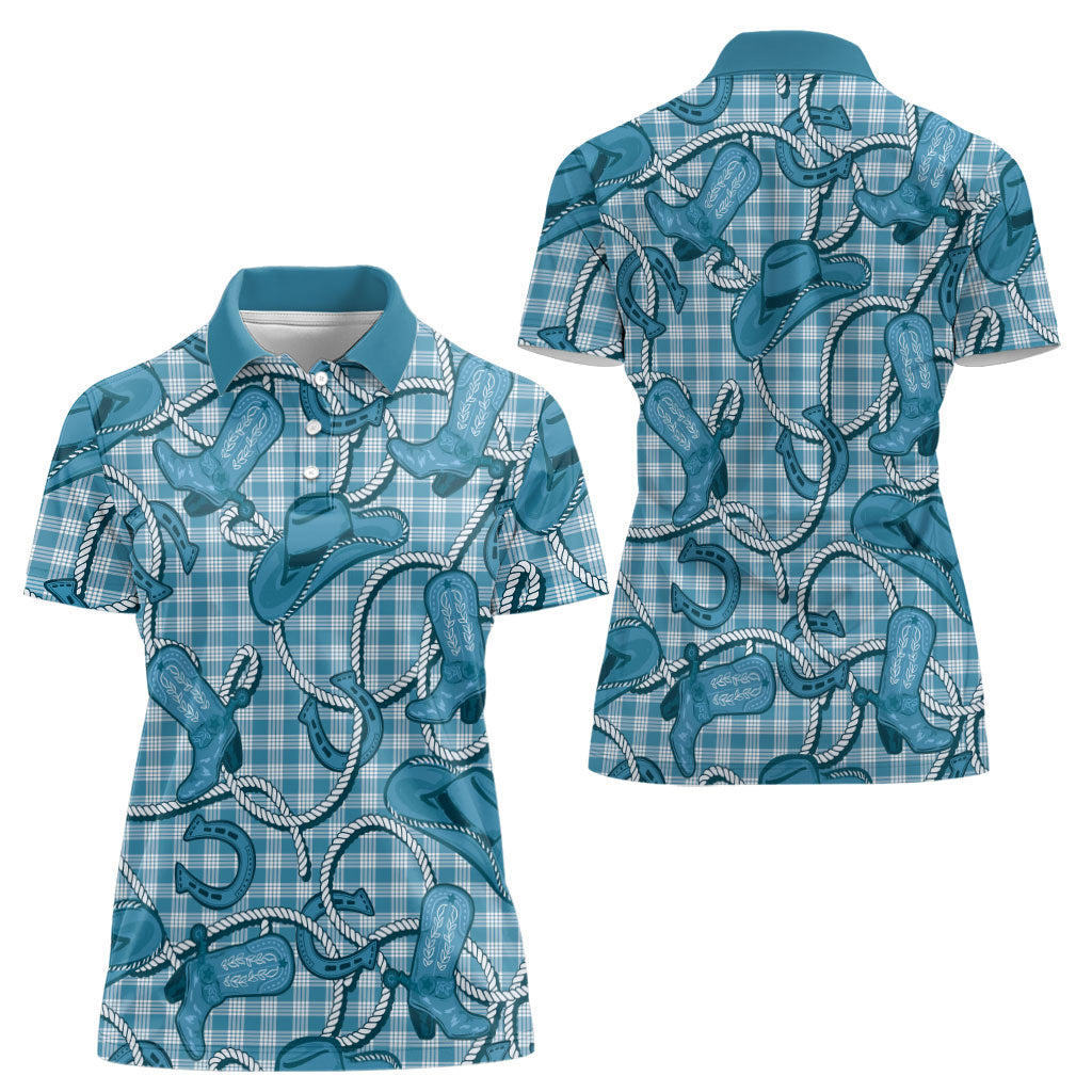 Blue Hawaii Palaka Cowboy Women Polo Shirt Hawaiian Paniolo Festival Spirit