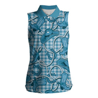 Blue Hawaii Palaka Cowboy Women Sleeveless Polo Shirt Hawaiian Paniolo Festival Spirit