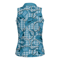 Blue Hawaii Palaka Cowboy Women Sleeveless Polo Shirt Hawaiian Paniolo Festival Spirit