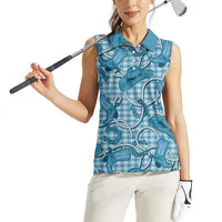 Blue Hawaii Palaka Cowboy Women Sleeveless Polo Shirt Hawaiian Paniolo Festival Spirit