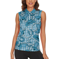 Blue Hawaii Palaka Cowboy Women Sleeveless Polo Shirt Hawaiian Paniolo Festival Spirit