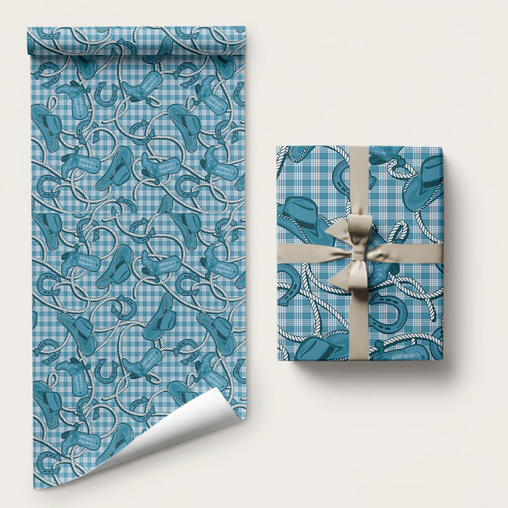 Blue Hawaii Palaka Cowboy Wrapping Paper Hawaiian Paniolo Festival Spirit