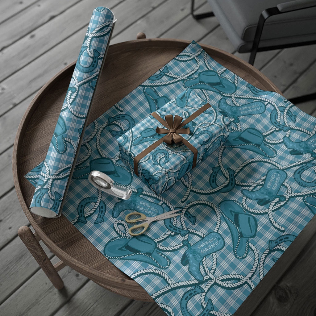 Blue Hawaii Palaka Cowboy Wrapping Paper Hawaiian Paniolo Festival Spirit