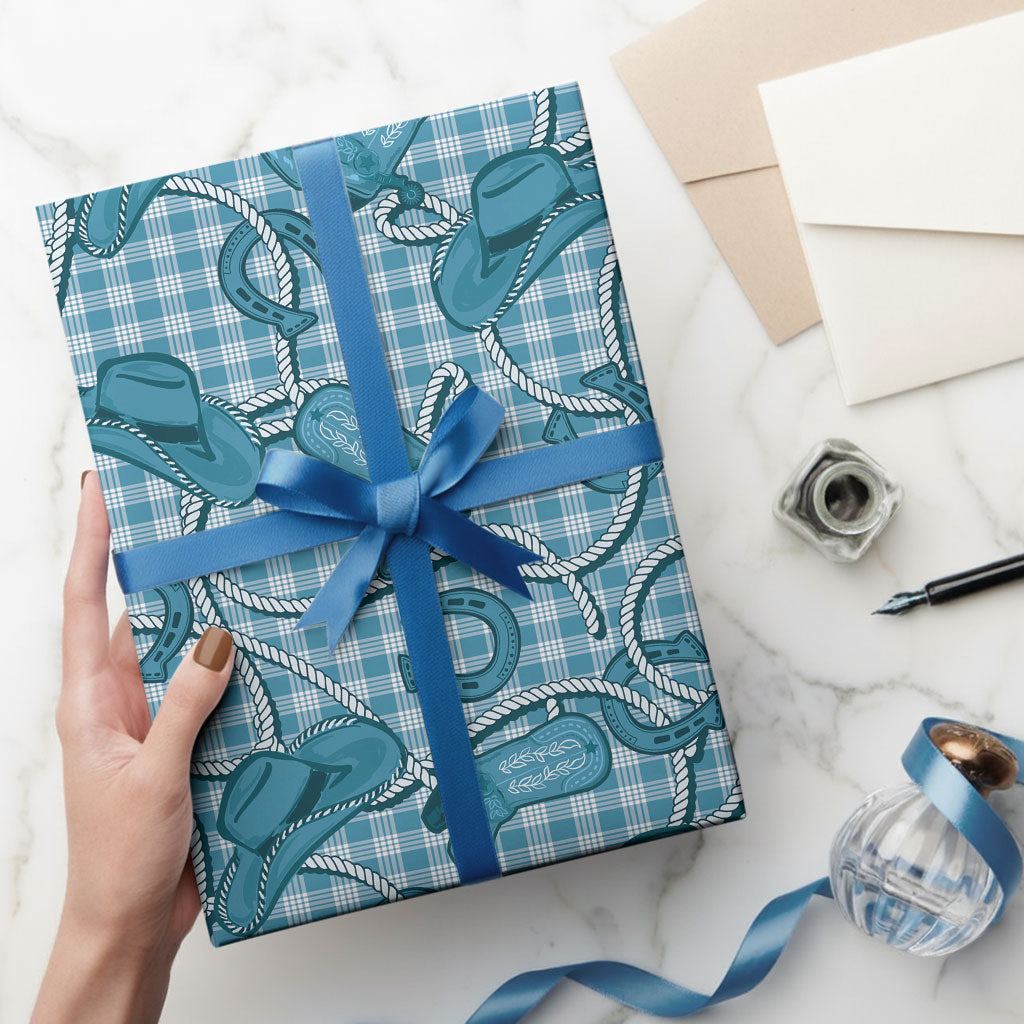 Blue Hawaii Palaka Cowboy Wrapping Paper Hawaiian Paniolo Festival Spirit