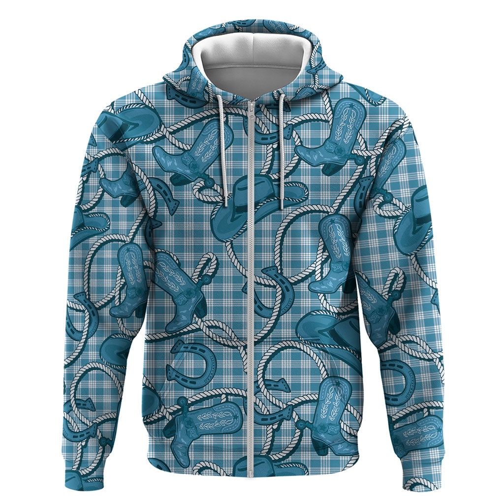 Blue Hawaii Palaka Cowboy Zip Hoodie Hawaiian Paniolo Festival Spirit