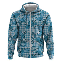 Blue Hawaii Palaka Cowboy Zip Hoodie Hawaiian Paniolo Festival Spirit