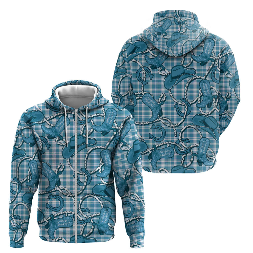 Blue Hawaii Palaka Cowboy Zip Hoodie Hawaiian Paniolo Festival Spirit