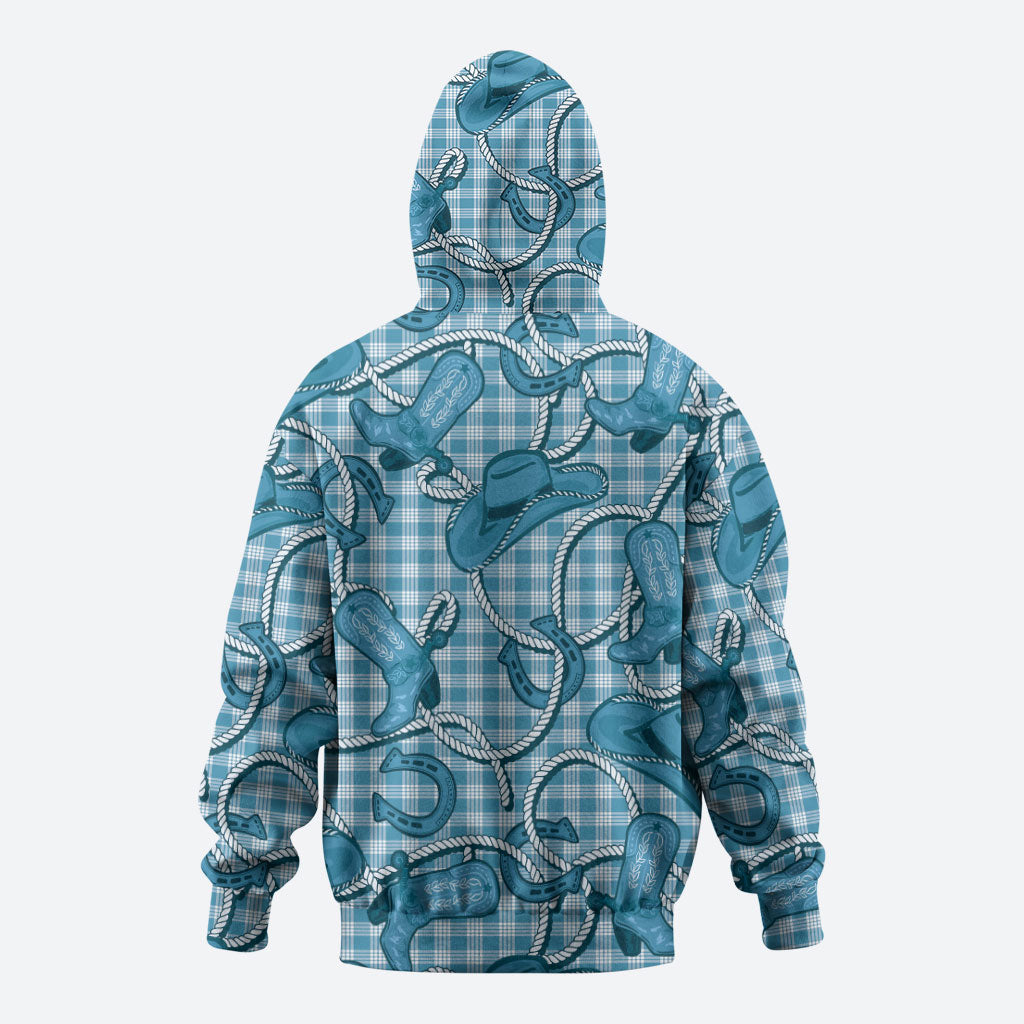 Blue Hawaii Palaka Cowboy Zip Hoodie Hawaiian Paniolo Festival Spirit