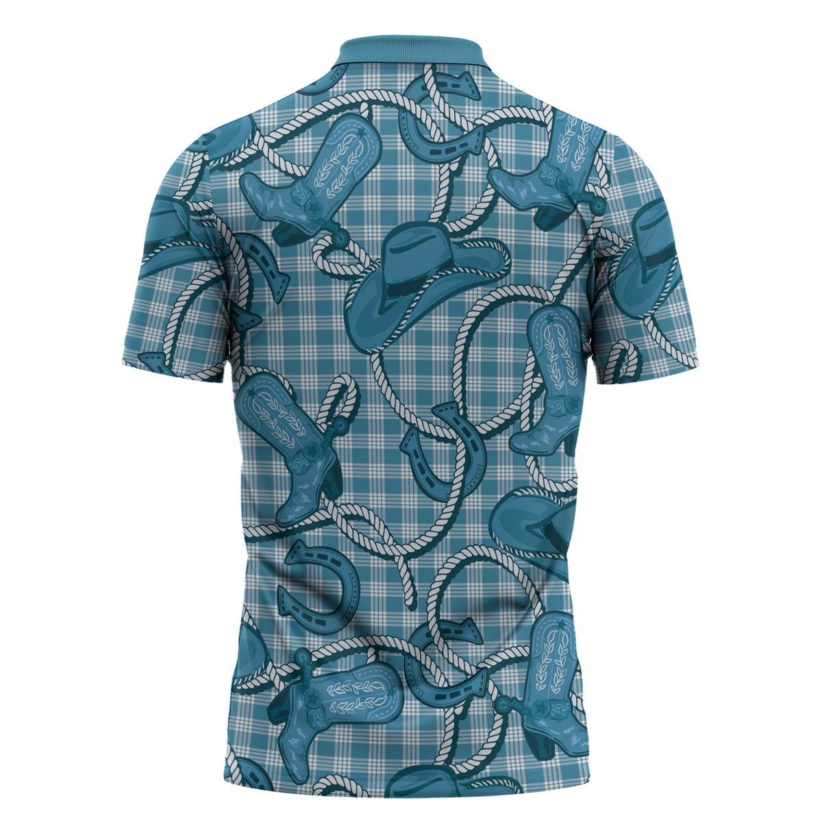 Blue Hawaii Palaka Cowboy Zipper Polo Shirt Hawaiian Paniolo Festival Spirit