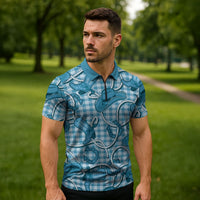 Blue Hawaii Palaka Cowboy Zipper Polo Shirt Hawaiian Paniolo Festival Spirit