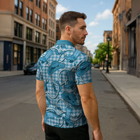Blue Hawaii Palaka Cowboy Zipper Polo Shirt Hawaiian Paniolo Festival Spirit