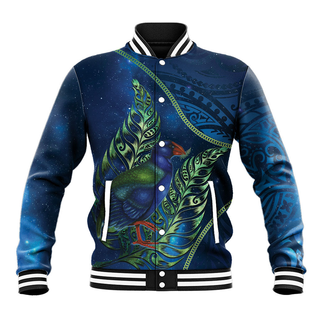 New Zealand Takahe Personalised Baseball Jacket Silver Fern Galaxy Polynesian Pattern