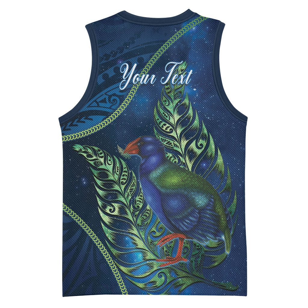 New Zealand Takahe Personalised Basketball Jersey Silver Fern Galaxy Polynesian Pattern