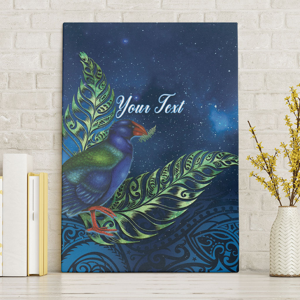 New Zealand Takahe Personalised Canvas Wall Art Silver Fern Galaxy Polynesian Pattern