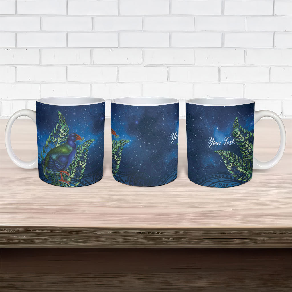 New Zealand Takahe Personalised Ceramic Mug Silver Fern Galaxy Polynesian Pattern