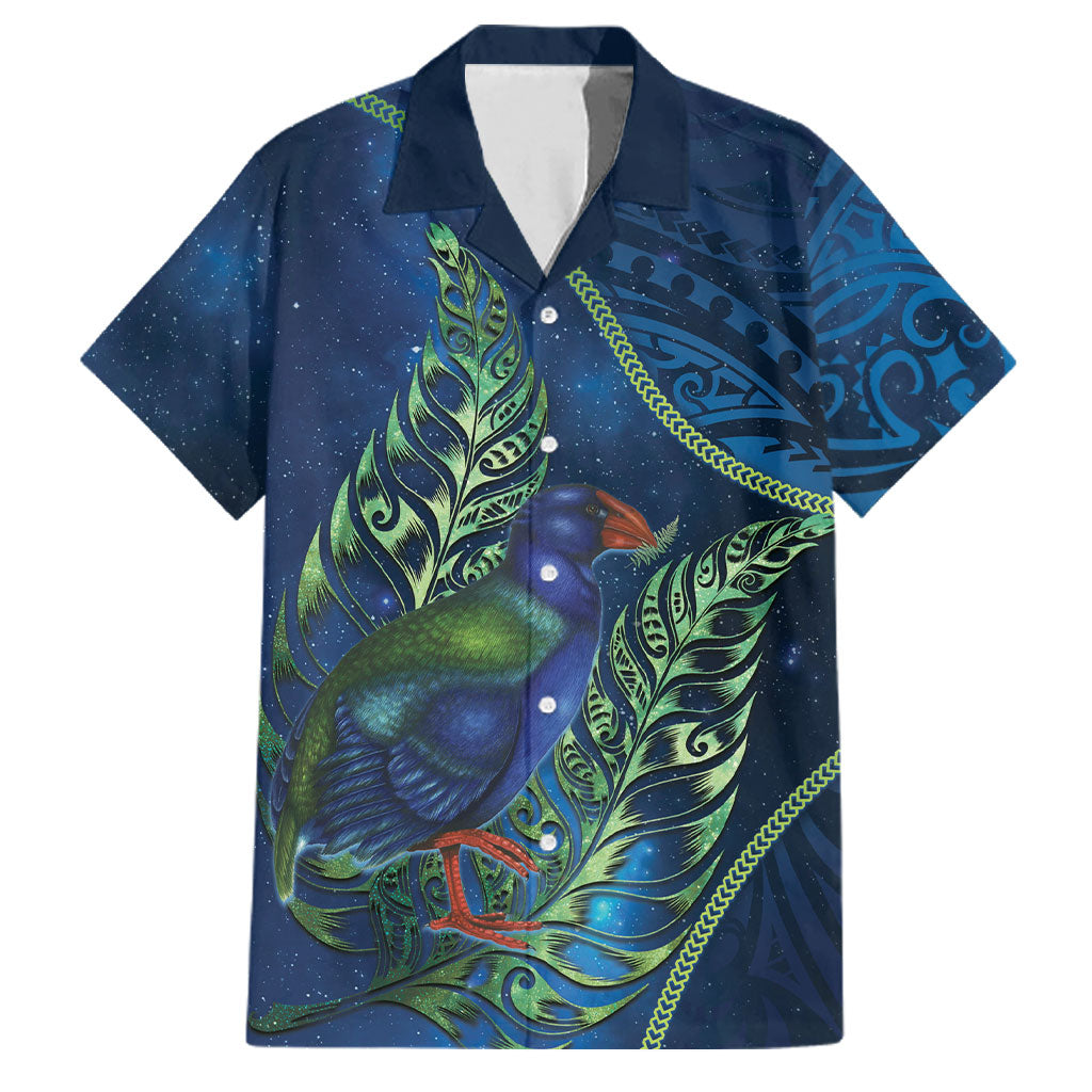 New Zealand Takahe Personalised Family Matching Long Sleeve Bodycon Dress and Hawaiian Shirt Silver Fern Galaxy Polynesian Pattern