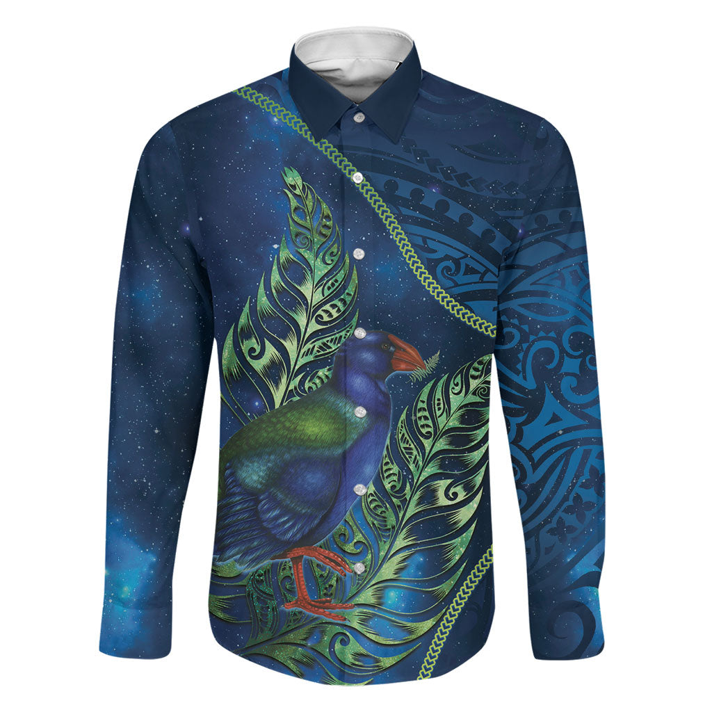 New Zealand Takahe Personalised Family Matching Long Sleeve Bodycon Dress and Hawaiian Shirt Silver Fern Galaxy Polynesian Pattern