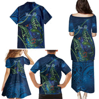 New Zealand Takahe Personalised Family Matching Puletasi and Hawaiian Shirt Silver Fern Galaxy Polynesian Pattern