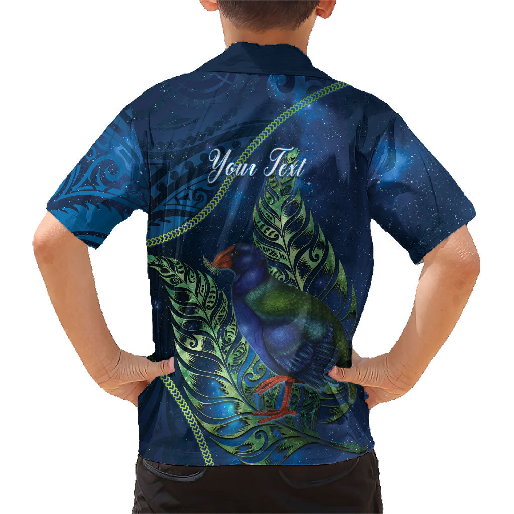 New Zealand Takahe Personalised Family Matching Summer Maxi Dress and Hawaiian Shirt Silver Fern Galaxy Polynesian Pattern