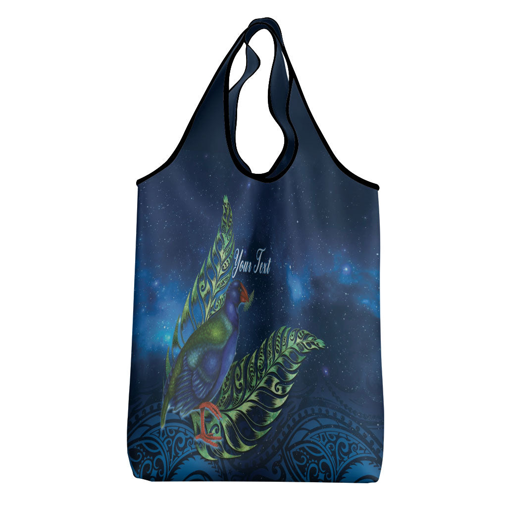 New Zealand Takahe Personalised Grocery Bag Silver Fern Galaxy Polynesian Pattern