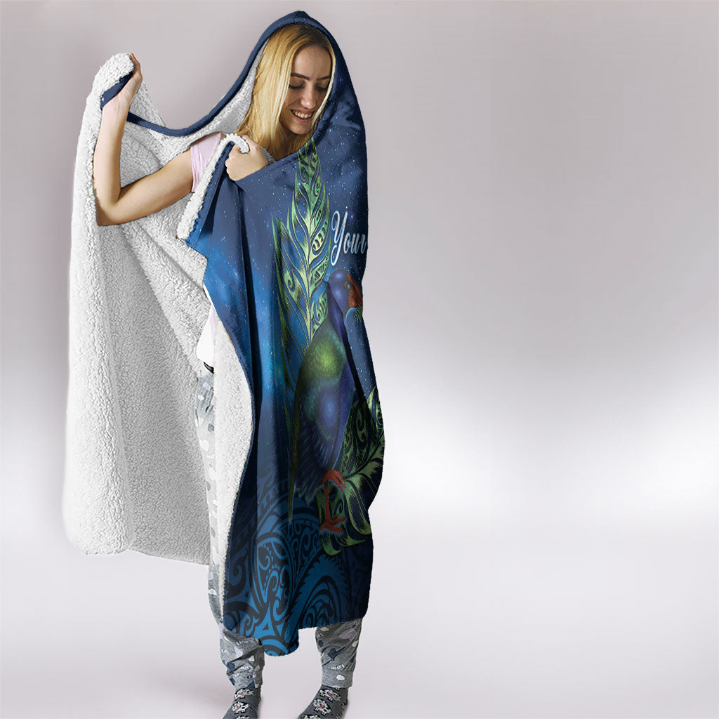 New Zealand Takahe Personalised Hooded Blanket Silver Fern Galaxy Polynesian Pattern