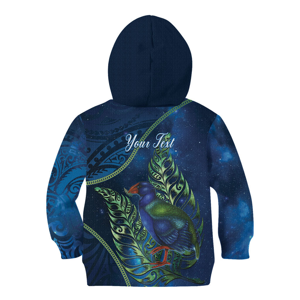 New Zealand Takahe Personalised Kid Hoodie Silver Fern Galaxy Polynesian Pattern