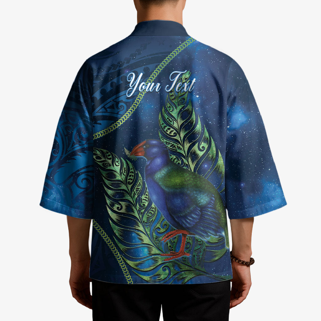 New Zealand Takahe Personalised Kimono Silver Fern Galaxy Polynesian Pattern