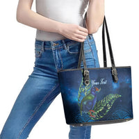 New Zealand Takahe Personalised Leather Tote Bag Silver Fern Galaxy Polynesian Pattern