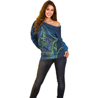 New Zealand Takahe Personalised Off Shoulder Sweater Silver Fern Galaxy Polynesian Pattern