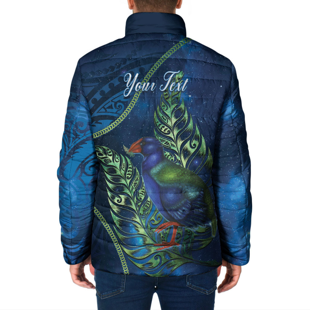 New Zealand Takahe Personalised Padded Jacket Silver Fern Galaxy Polynesian Pattern