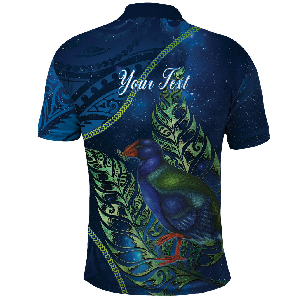 New Zealand Takahe Personalised Polo Shirt Silver Fern Galaxy Polynesian Pattern