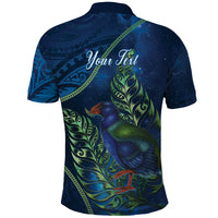 New Zealand Takahe Personalised Polo Shirt Silver Fern Galaxy Polynesian Pattern