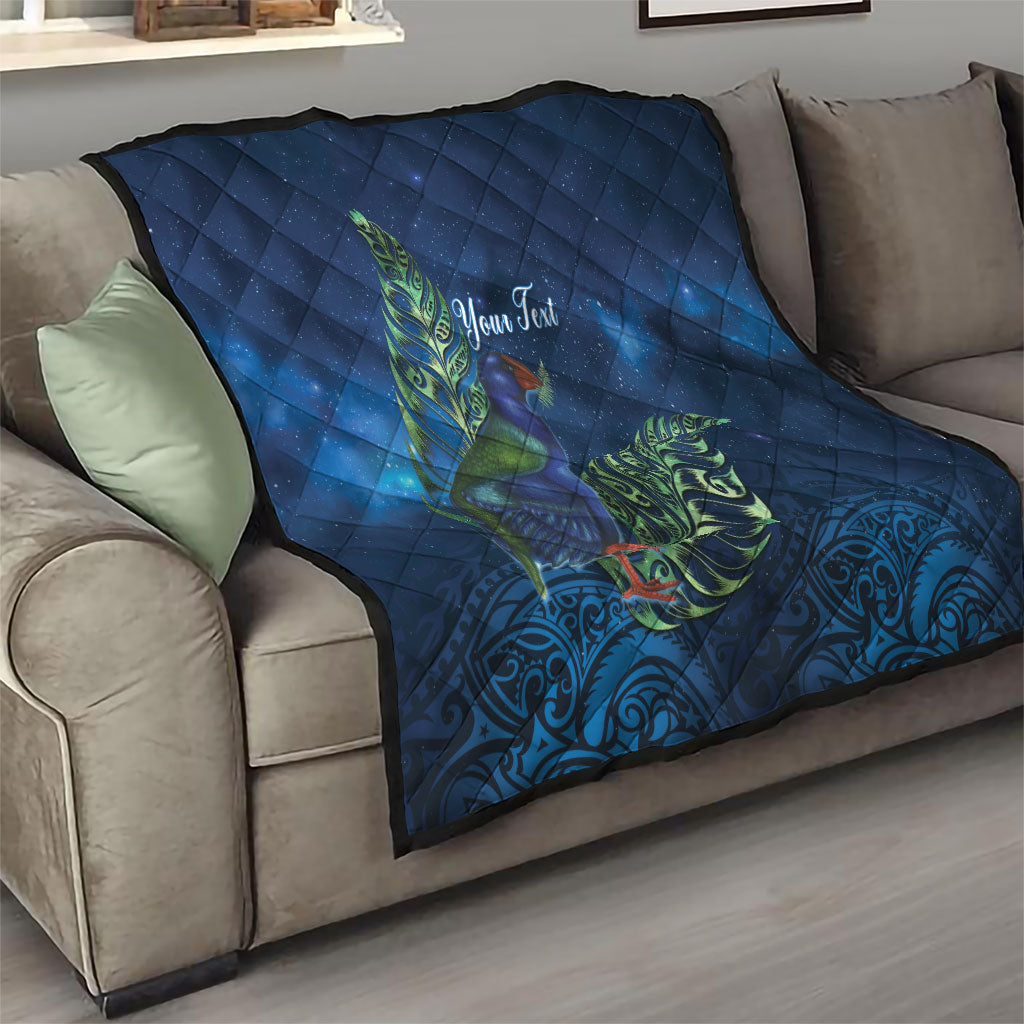New Zealand Takahe Personalised Quilt Silver Fern Galaxy Polynesian Pattern