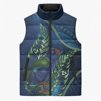 New Zealand Takahe Personalised Sleeveless Puffer Jacket Silver Fern Galaxy Polynesian Pattern