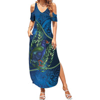 New Zealand Takahe Personalised Summer Maxi Dress Silver Fern Galaxy Polynesian Pattern