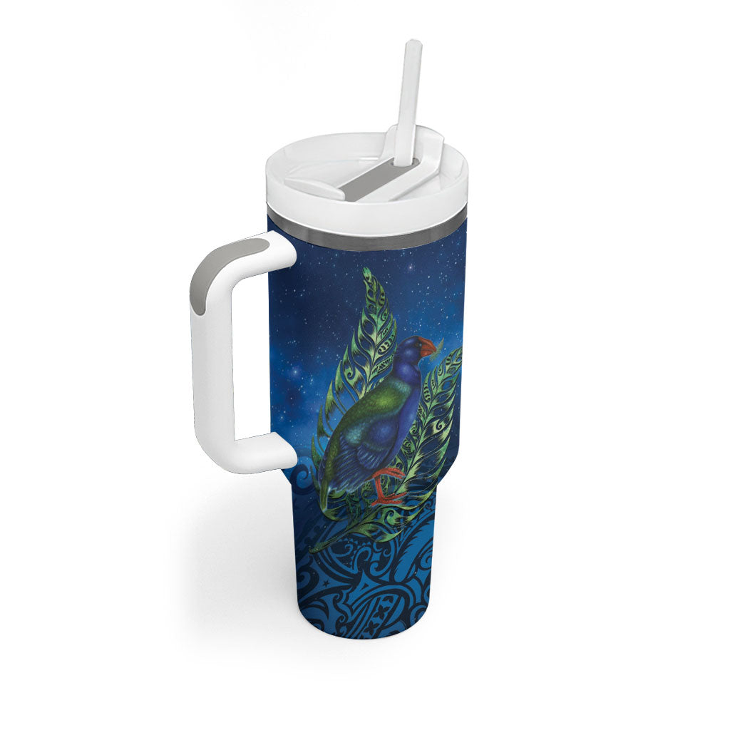New Zealand Takahe Personalised Tumbler With Handle Silver Fern Galaxy Polynesian Pattern