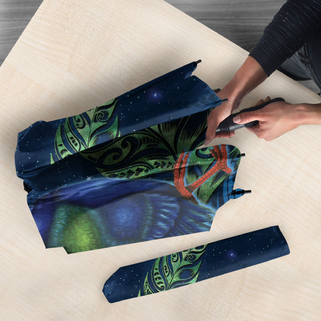 New Zealand Takahe Personalised Umbrella Silver Fern Galaxy Polynesian Pattern