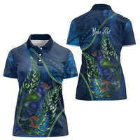 New Zealand Takahe Personalised Women Polo Shirt Silver Fern Galaxy Polynesian Pattern