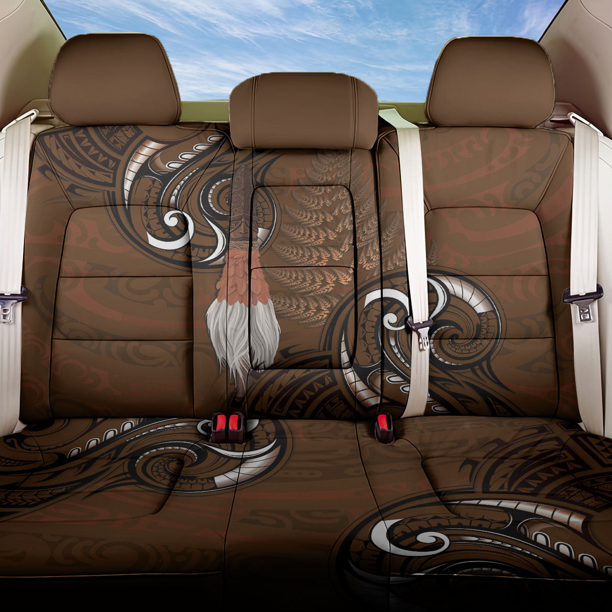 New Zealand Taiaha Back Car Seat Cover Maori Weapon Silver Fern Maori Pattern