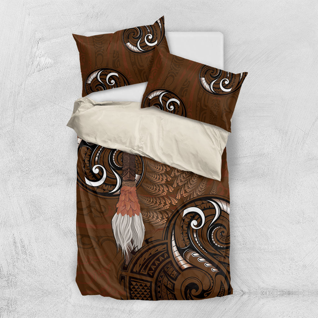 New Zealand Taiaha Bedding Set Maori Weapon Silver Fern Maori Pattern