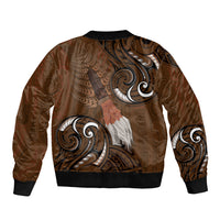New Zealand Taiaha Bomber Jacket Maori Weapon Silver Fern Maori Pattern