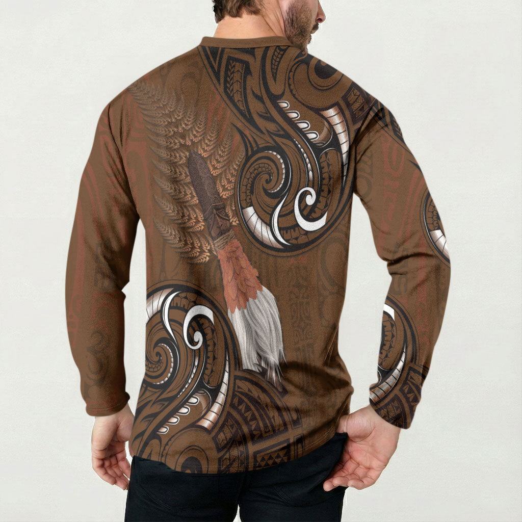 New Zealand Taiaha Button Sweatshirt Maori Weapon Silver Fern Maori Pattern