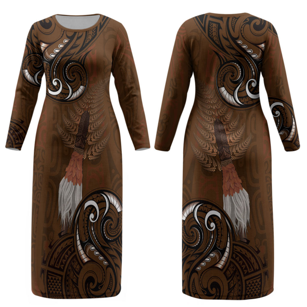 New Zealand Taiaha Couples Matching Long Sleeve Bodycon Dress and Hawaiian Shirt Maori Weapon Silver Fern Maori Pattern