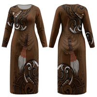 New Zealand Taiaha Couples Matching Long Sleeve Bodycon Dress and Long Sleeve Button Shirt Maori Weapon Silver Fern Maori Pattern