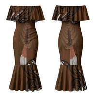 New Zealand Taiaha Couples Matching Mermaid Dress and Long Sleeve Button Shirt Maori Weapon Silver Fern Maori Pattern