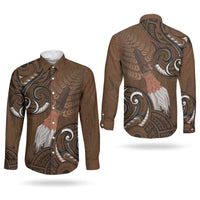 New Zealand Taiaha Couples Matching Puletasi and Long Sleeve Button Shirt Maori Weapon Silver Fern Maori Pattern